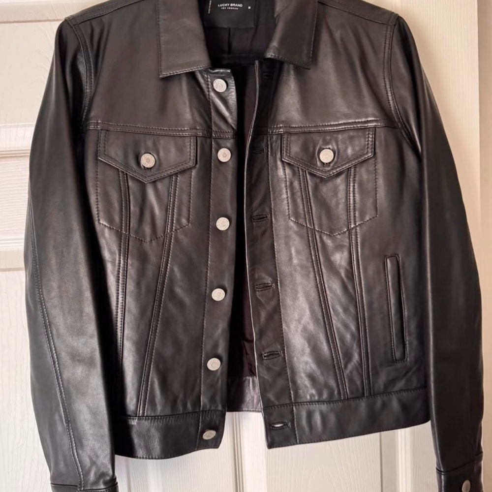 Lucky Brand trucker black leather jacket